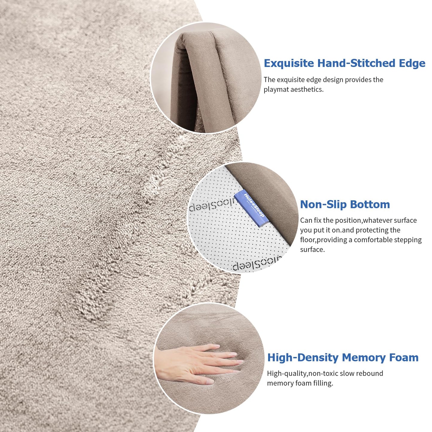 Huloo Sleep Ultra Soft Baby Spielmatte für den Boden, 3,3 cm dicke Elasti-Foam 127x127 cm Laufgittermatte für Kleinkinder, rutschfeste Rückseite, sicher zum Krabbeln und für die Bauchlage, Tatami-Stil (Dunkelgrau)