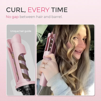 TYMO CURLPRO Automatic Rotating Curling Iron - Beach Waves Curling Wand, Portable Hair Curler, 500 Million Ionic, Dual Voltage & Lightweight for Travel, Ceramic Coating, Metallic Gray 1 inch