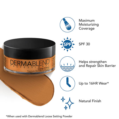Dermablend Cover Crème Full Coverage Foundation Makeup, Hydrating Cream Concealer for Dark Circles and Blemishes, Maximum Coverage with Mineral Sunscreen SPF 30, 1 OZ