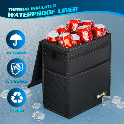 K KNODEL Car Trash Can, Waterproof Auto Garbage Can, Car Trash Can with Lid, Leak-Proof Car Storage Bag, Car Bin Hanging (Medium, Black)