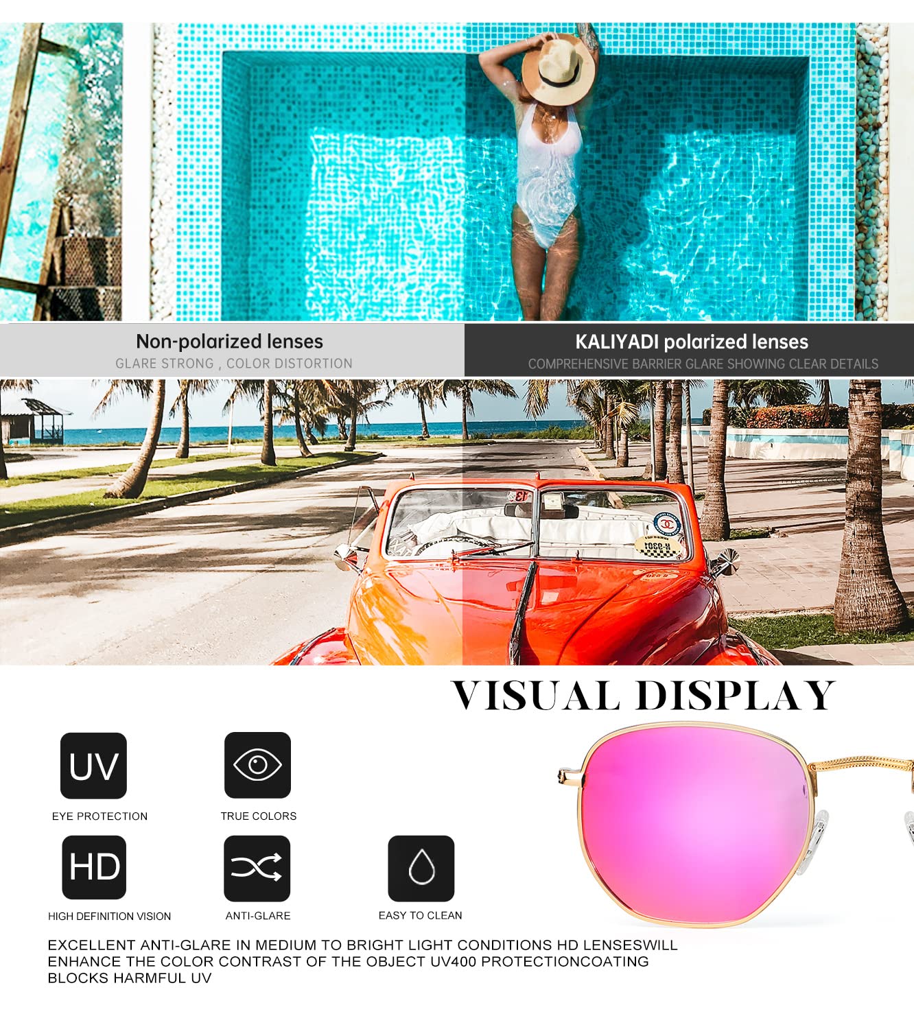 KALIYADI Sonnenbrillen für Damen und Herren Polarisiert Hexagon Damensonnenbrillen Trendy Metallrahmen UV-Schutz (Gold Rahmen Grau Linse)