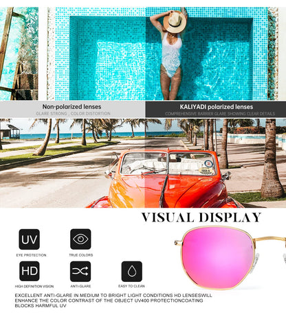 KALIYADI Sonnenbrillen für Damen und Herren Polarisiert Hexagon Damensonnenbrillen Trendy Metallrahmen UV-Schutz (Gold Rahmen Grau Linse)