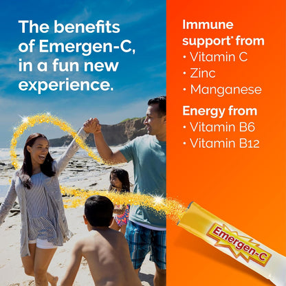 Emergen-C Crystals, On-the-Go Immune Support Supplement with Vitamin C, B Vitamins, Zinc and Manganese, Orange Vitality - 56 Stick Packs (Pack of 6)
