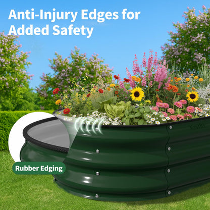 Kesfitt Raised Garden Bed, 5x2x1 FT Galvanized Steel Metal Raised Garden Bed, Oval Open-Bottom Design, 12-Inch Deep for Outdoor Vegetable & Herb Gardening, Fruit Green
