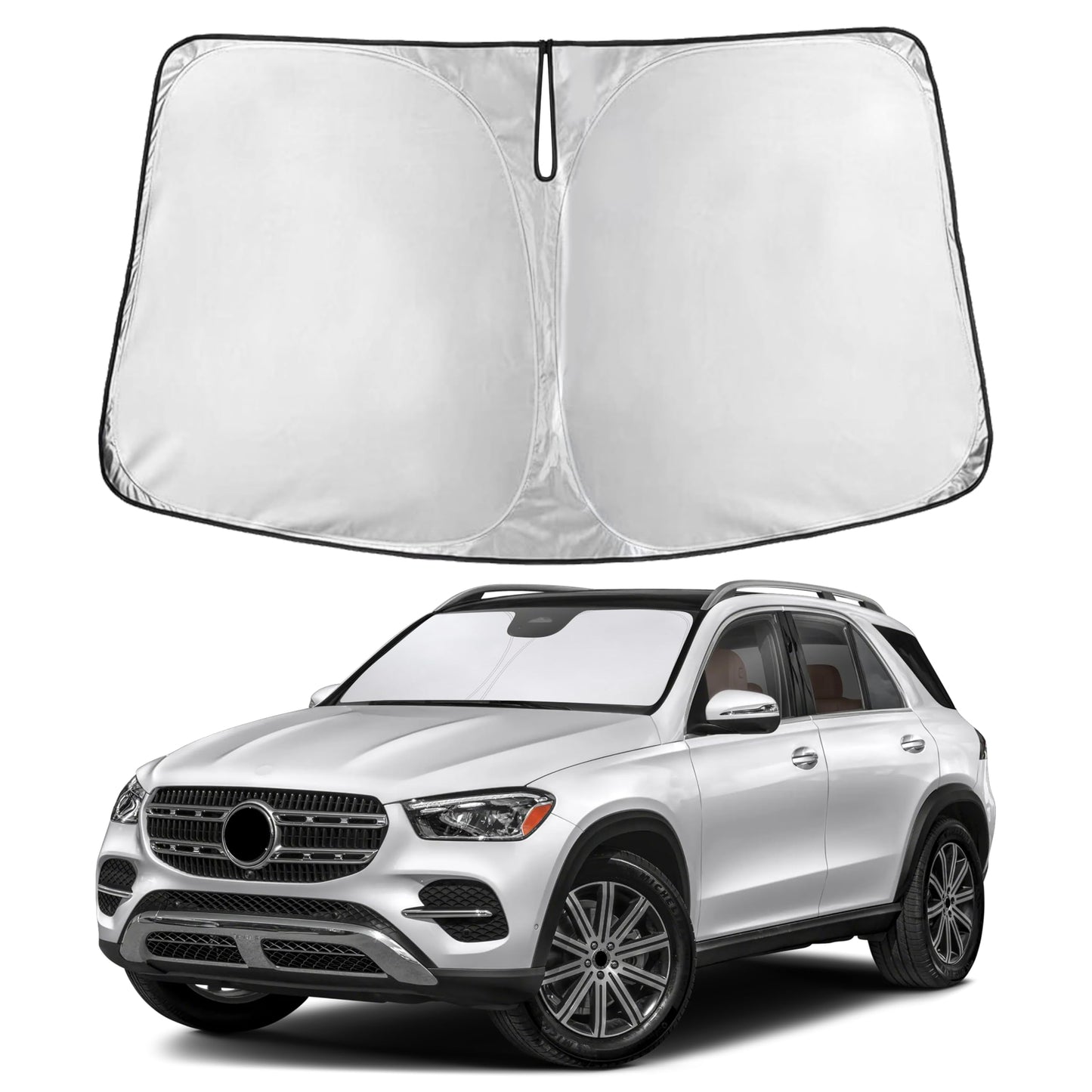 EcoNour Car Windshield Sunshade | Blocks 99% Heat & Keeps Interior Cool | Universal Fits Cars, SUVs, Trucks | Automotive Sun Screen, Visor & Car Accessories for Summer | Medium (64x32 Inches)