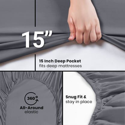 Utopia Bedding Queen Fitted Sheet - Bottom Sheet - Deep Pocket - Soft Microfiber - Shrinkage and Fade Resistant - Easy Care -1 Fitted Sheet Only (Grey)