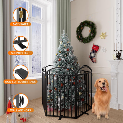 SNUOWU 4 Panels Full Matel Freestanding Dog Gates with Door, 96"Extra Wide 36"Tall Free Standing Dog Pet Gate for Indoor & Outdoor. Foldable Pet Fences for Doorways, House, Stairs, Porch, Deck, Yard