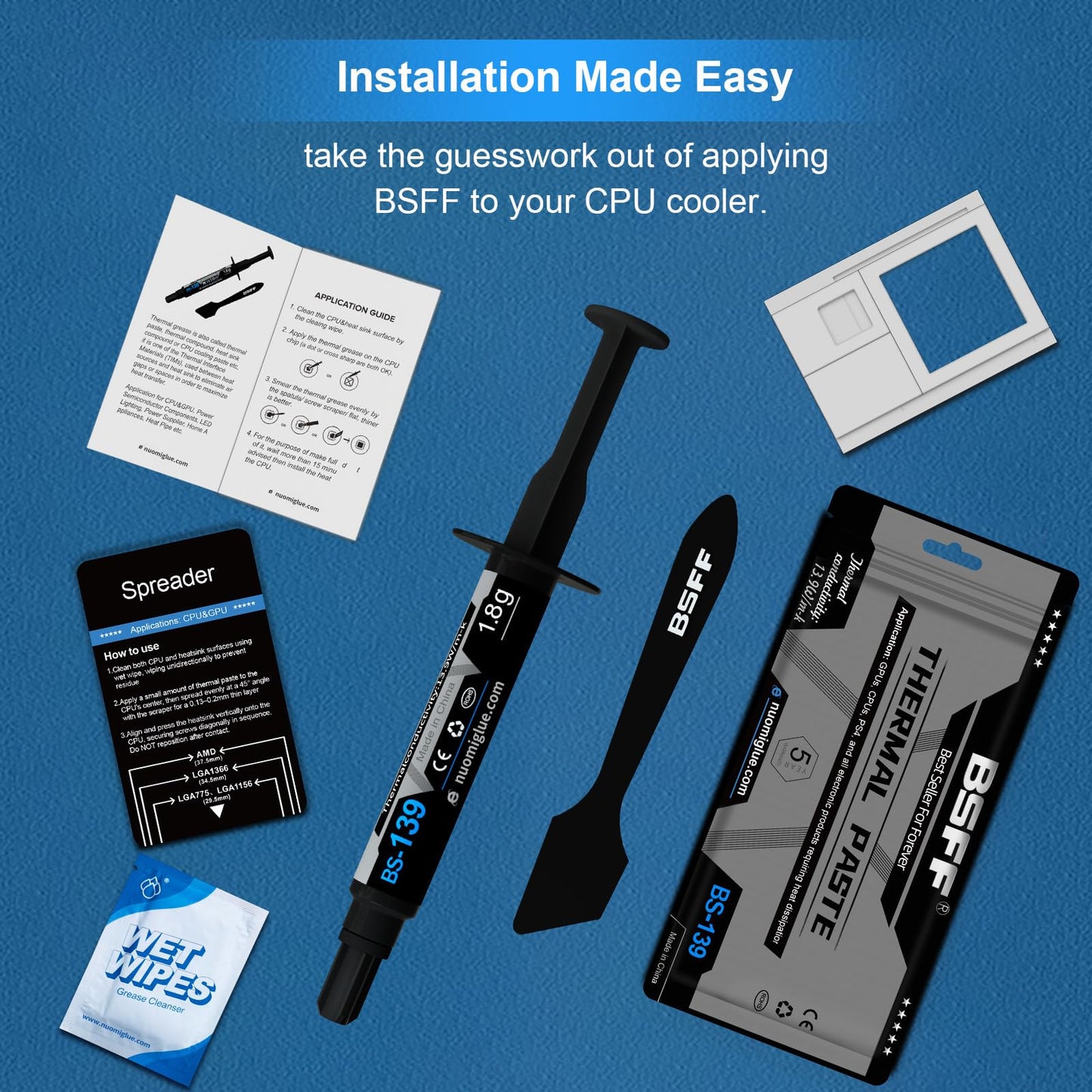 BSFF Wärmeleitpaste, 3,5 g mit Werkzeugsatz CPU Paste Wärmeleitmittel Kühlkörper für IC/Prozessor/CPU/Alle Kühler, Kohlenstoffbasiert Hohe Leistung