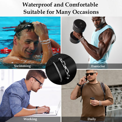 DAYANEY 3 Stücke Herrenarmband Silberarmbänder für Männer Set Wasserdicht Edelstahl Herrenschmuck, Verstellbares Cuban Gliederarmband Osterkorb Füller für Ihn, Vater oder Sohn Pulseras Para Hombre