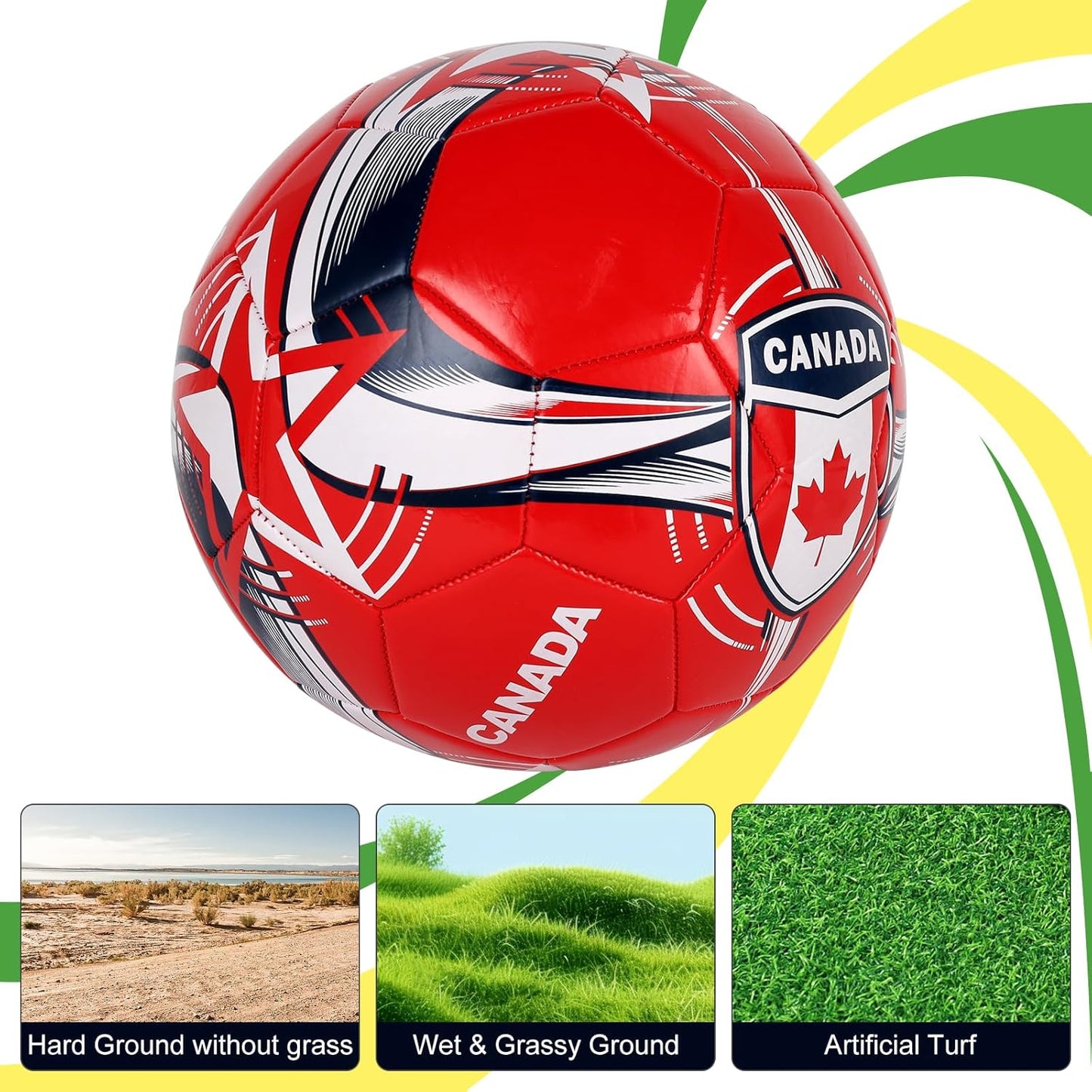 CLASICO Canada National Soccer Ball with Free Carrying Needle, Official Size 5 for Ages 14+