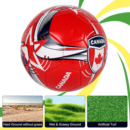 CLASICO Canada National Soccer Ball with Free Carrying Needle, Official Size 5 for Ages 14+