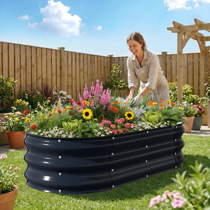 Kesfitt Raised Garden Bed, 5x2x1 FT Galvanized Steel Metal Raised Garden Bed, Oval Open-Bottom Design, 12-Inch Deep for Outdoor Vegetable & Herb Gardening, Fruit Green