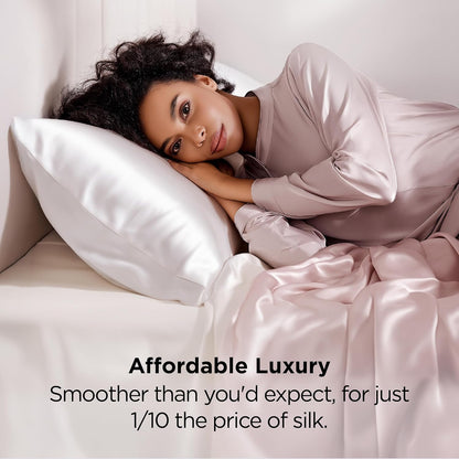 Bedsure Satin-Kissenbezug, Queen-Size, 2er-Pack, Seidenkissenbezügen ähnlich, seidige Kissenhüllen mit Hotelverschluss, Raumdeko, Valentinsgeschenke für Frauen und Männer, Grau, 50x75 cm