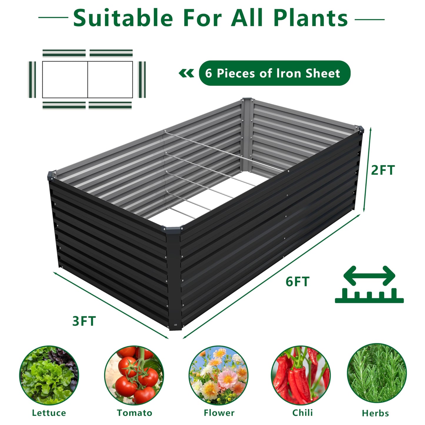DIIYIV Galvanized Raised Garden Bed Kit Outdoor Patio,6x3x2ft Large Rectangular Metal Planter Boxes,Deep Root Box Planter for Gardening,Vegetables,Flowers,Herbs-Silver