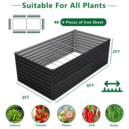 DIIYIV Galvanized Raised Garden Bed Kit Outdoor Patio,6x3x2ft Large Rectangular Metal Planter Boxes,Deep Root Box Planter for Gardening,Vegetables,Flowers,Herbs-Silver