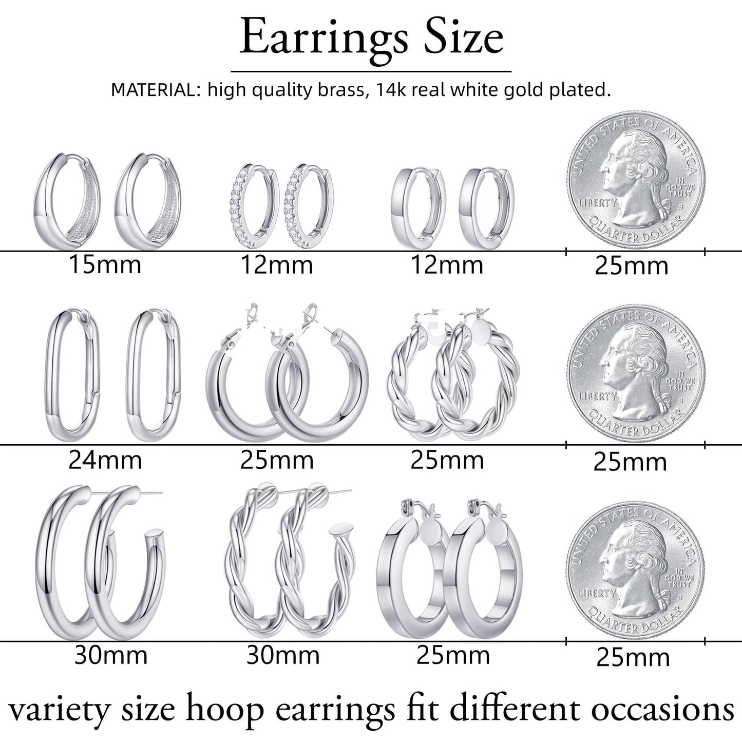 Yesteel 9 Pairs Gold Hoop Earrings for Women, 14K Real Gold Plated Chunky Hoop Earrings Set for Women Hypoallergenic Thick Lightweight Earring for Womens Jewelry Gifts