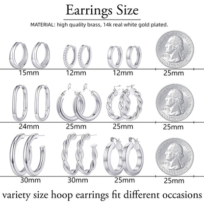 Yesteel 9 Pairs Gold Hoop Earrings for Women, 14K Real Gold Plated Chunky Hoop Earrings Set for Women Hypoallergenic Thick Lightweight Earring for Womens Jewelry Gifts