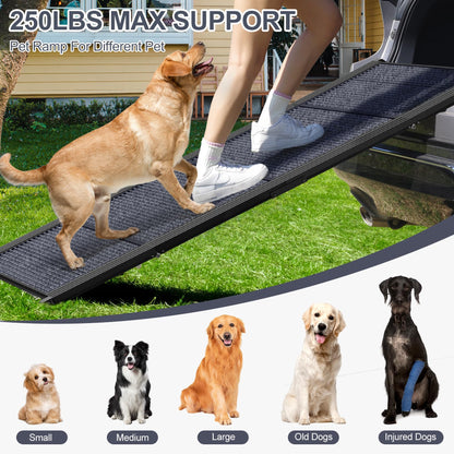 Dog Ramp for Car 63" Long & 17" Wide Portable Dog Ramps for Large Dogs with Non-Slip Rug Surface Dog Car Ramp for SUV Car & Truck, Folding Dog Ramp Up to 250LBS
