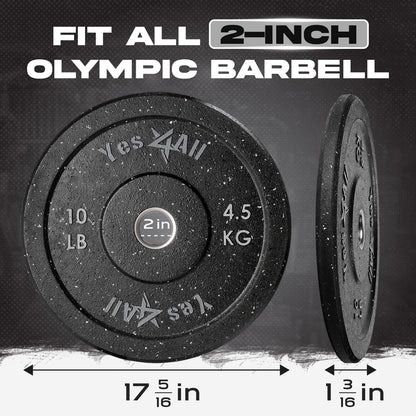 Yes4All 2" Bumper Plate, 10-190 LB Olympic Rubber Weight Plate with Steel Hub for WeightLifting, Strength Training, Home Gym, Less Impact, Absorb Bounce & Shock, Multiple Options