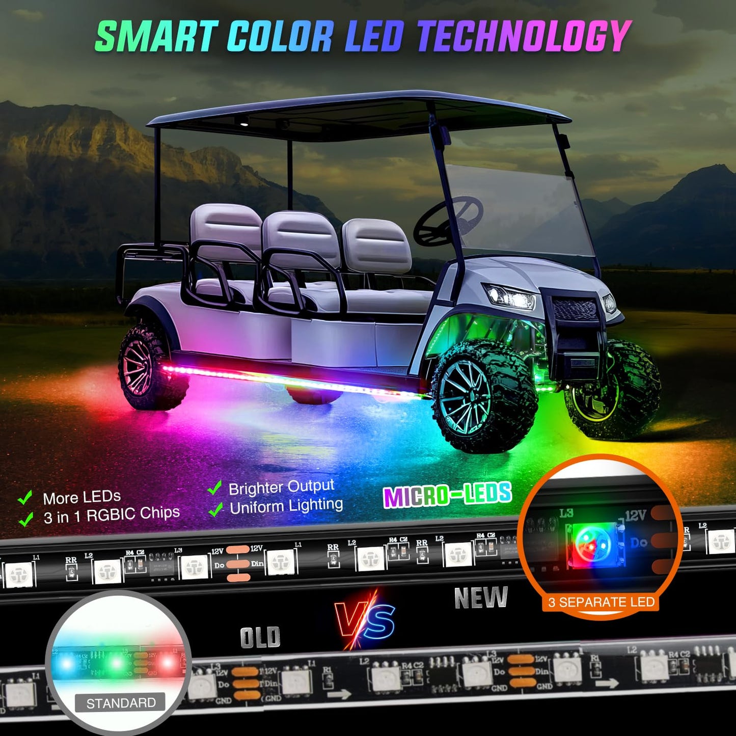 Nilight 6PCS Golf Cart Underbody Light Kit with Canopy Lights Dream Color Multi-Mode Neon Accent Lighting APP Remote Control Sound Active Music Sync IP67 Waterproof 12V-66V for EZGO Yamaha Club Car