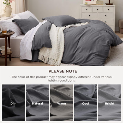 Funda nórdica blanca Bedsure, tamaño Queen, 3 piezas, aspecto de algodón prelavado, juego de cama extrasuave, incluye 1 funda nórdica de 228 x 228 cm con cierre de cremallera y 2 fundas de almohada, edredón no incluido
