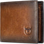 BULLCAPTAIN RFID Wallets for Men Slim Bifold Genuine Leather Front Pocket Wallet with 2 ID Windows QB-05, Brown, Small, Retro