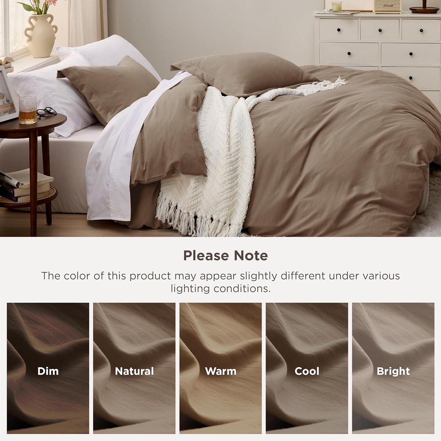 Funda nórdica blanca Bedsure, tamaño Queen, 3 piezas, aspecto de algodón prelavado, juego de cama extrasuave, incluye 1 funda nórdica de 228 x 228 cm con cierre de cremallera y 2 fundas de almohada, edredón no incluido