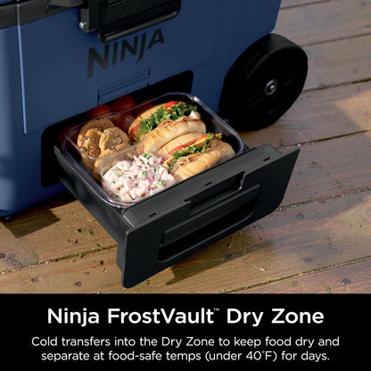 Ninja FrostVault 45QT Cooler with Wheels | Insulated with Temp Dry Storage Drawer | Keeps Ice Cold for Days | for The Beach, Camping, Picnics & More | Halocline Green | FB245TL