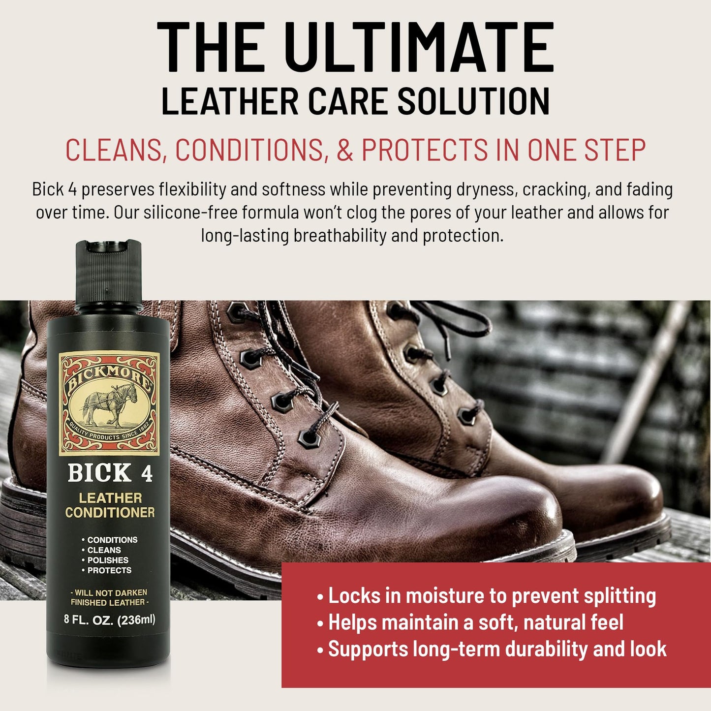 Bickmore Bick 4 Leather Conditioner 8 oz - Cleaner & Conditioner - Restore Polish & Protect All Smooth Finished Leathers