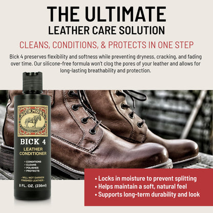 Bickmore Bick 4 Leather Conditioner 8 oz - Cleaner & Conditioner - Restore Polish & Protect All Smooth Finished Leathers