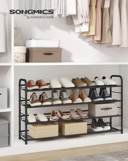SONGMICS Stackable Shoe Rack, 4 Tier Metal Shoes Rack Storage Shelf, Holds up to 16 Pairs Shoes, Adjustable Slanted Shelves Tower Organizer for Closet Entryway Small Spaces, Bronze