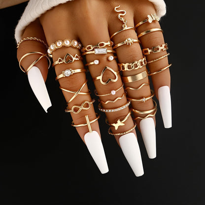 FAXHION 24-60 Pcs Gold Stackable Rings for Women, Knuckle Rings Chunky Gold Ring Set Dainty Stacking Cute Rings, Multiple Sizes Cute Jewelry Set Gift