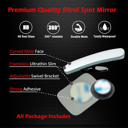 Ampper Blind Spot Mirror, 2" Round HD Glass Frameless Convex Rear View Mirror, Pack of 2