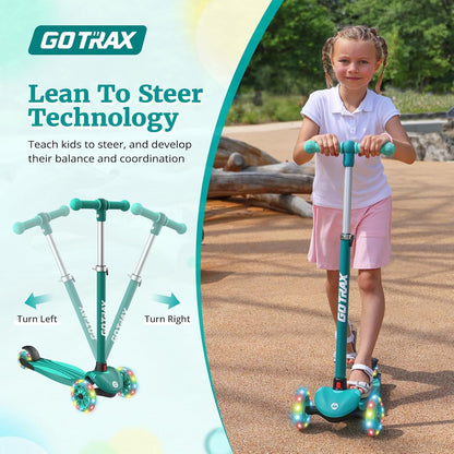 Gotrax KS1 Kinder-Roller, LED-Räder und 3-fach verstellbare Lenkerhöhe, Lean-to-Steer & breites Anti-Rutsch-Deck, 3-Rad-Roller für Jungen und Mädchen ab 3 Jahren und bis 45 kg