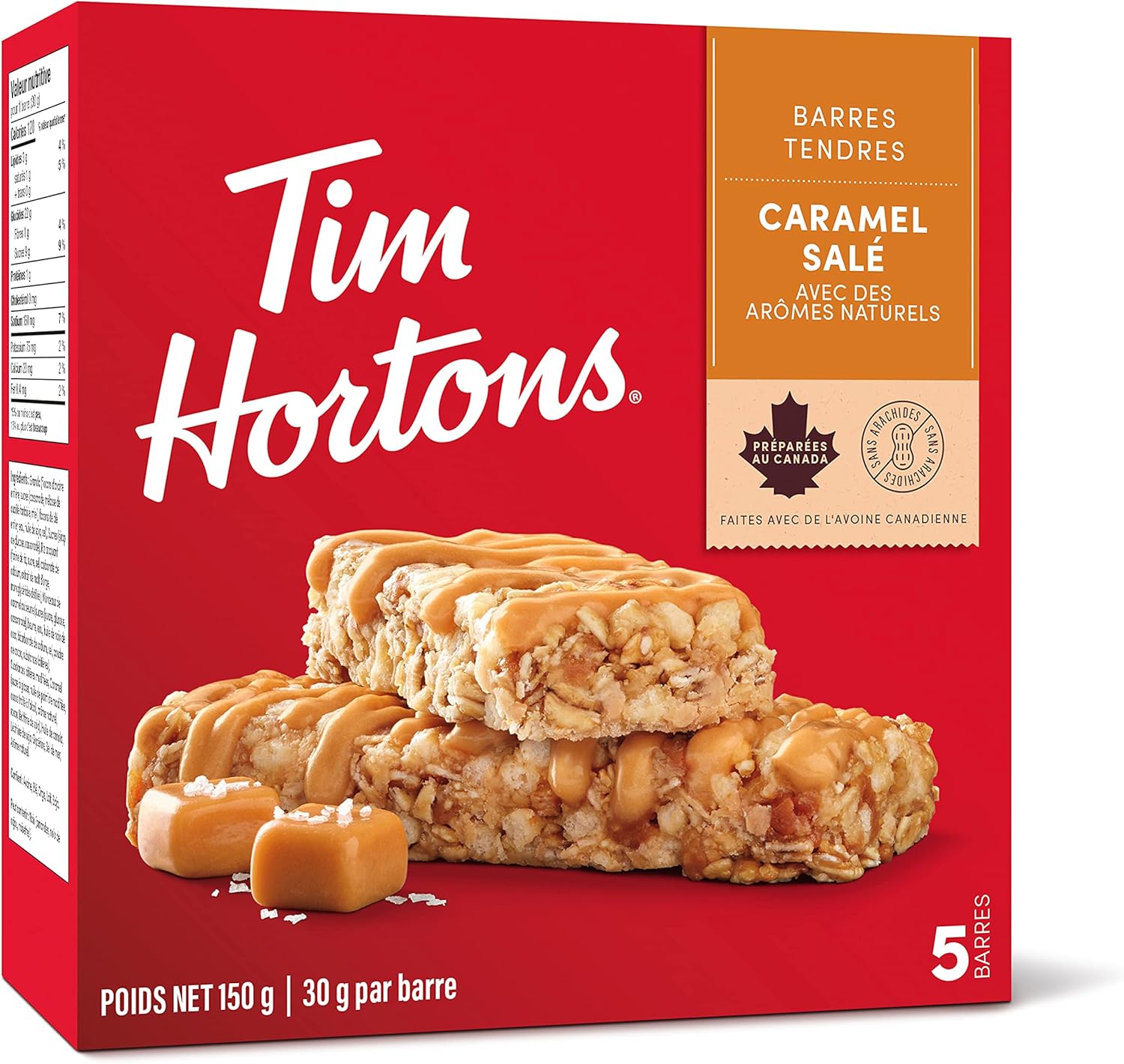 Tim Hortons Salted Caramel Granola Bars, Peanut Free, 5 Count, Imported from Canada)