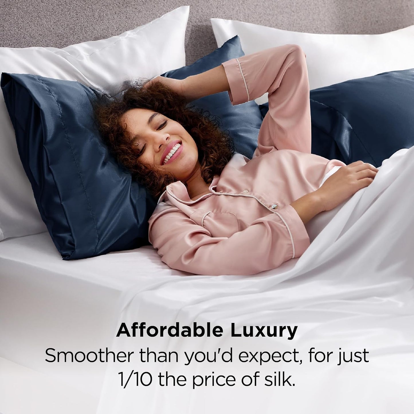 Bedsure Satin-Kissenbezug, Queen-Size, 2er-Pack, Seidenkissenbezügen ähnlich, seidige Kissenhüllen mit Hotelverschluss, Raumdeko, Valentinsgeschenke für Frauen und Männer, Grau, 50x75 cm