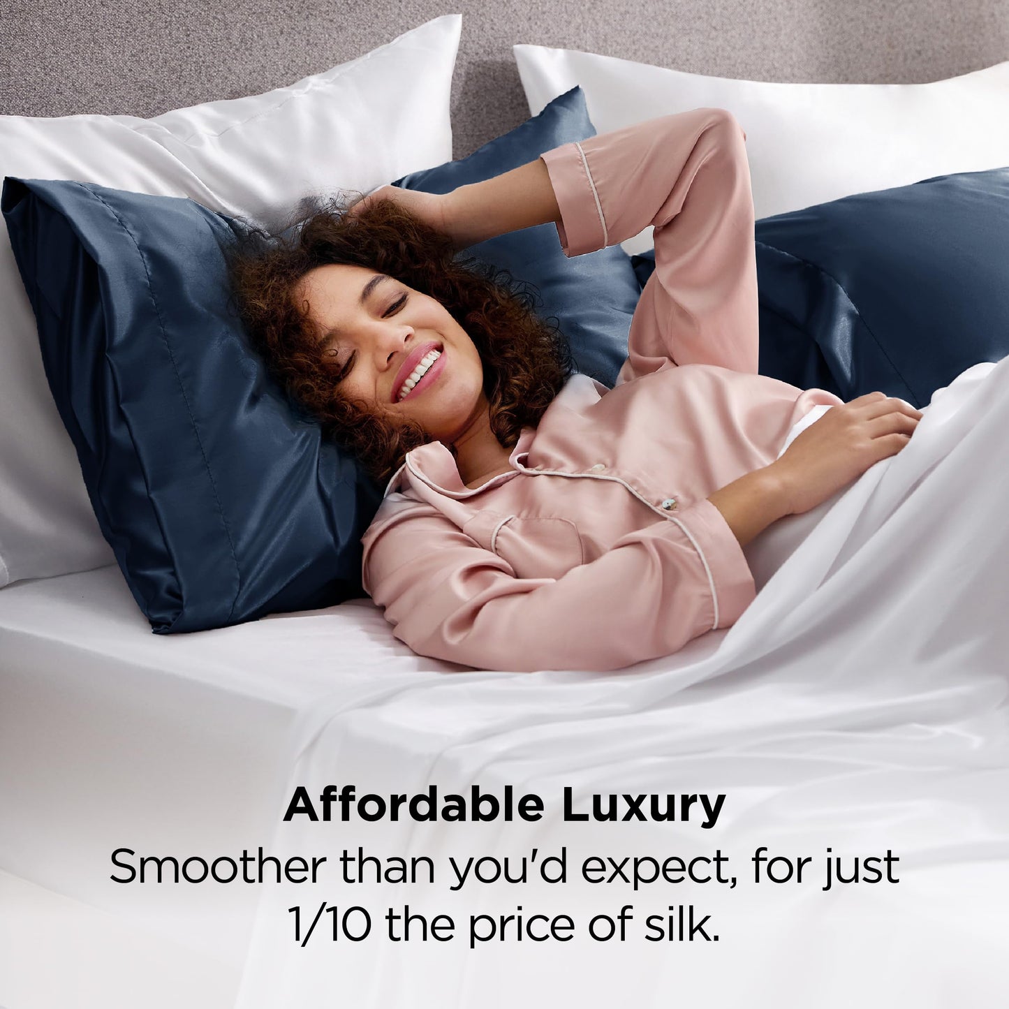 Bedsure Satin Pillow Case Queen Size 2 Pack, Similar to Silk Pillow Cases, Silky Pillowcase Covers for Hair and Skin with Envelope Closure, Gifts for Women Men, Grey, 20x30 Inches