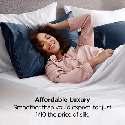 Bedsure Satin Pillow Case Queen Size 2 Pack, Similar to Silk Pillow Cases, Silky Pillowcase Covers for Hair and Skin with Envelope Closure, Gifts for Women Men, Grey, 20x30 Inches