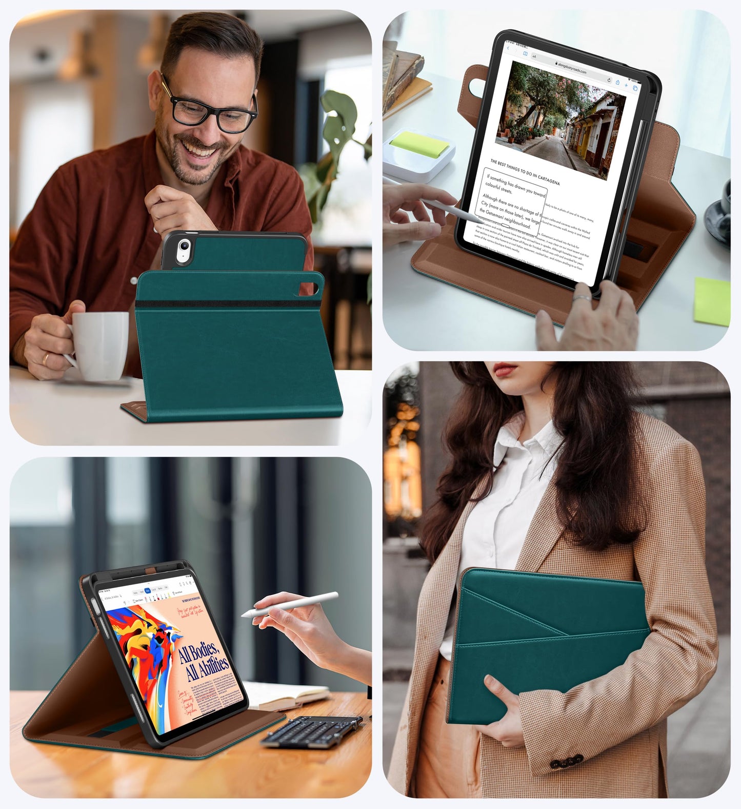 DTTO for iPad A16 Case, iPad 11th / 10th Generation Case (2025/2022), 360 Degree Rotating Premium Leather Folio Stand Cover with Pencil Holder, Brown