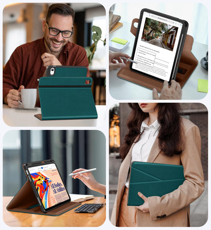 DTTO for iPad A16 Case, iPad 11th / 10th Generation Case (2025/2022), 360 Degree Rotating Premium Leather Folio Stand Cover with Pencil Holder, Brown