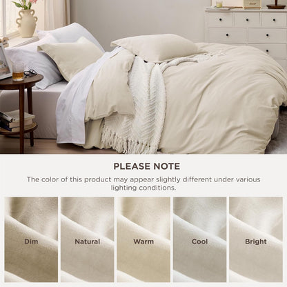 Funda nórdica blanca Bedsure, tamaño Queen, 3 piezas, aspecto de algodón prelavado, juego de cama extrasuave, incluye 1 funda nórdica de 228 x 228 cm con cierre de cremallera y 2 fundas de almohada, edredón no incluido