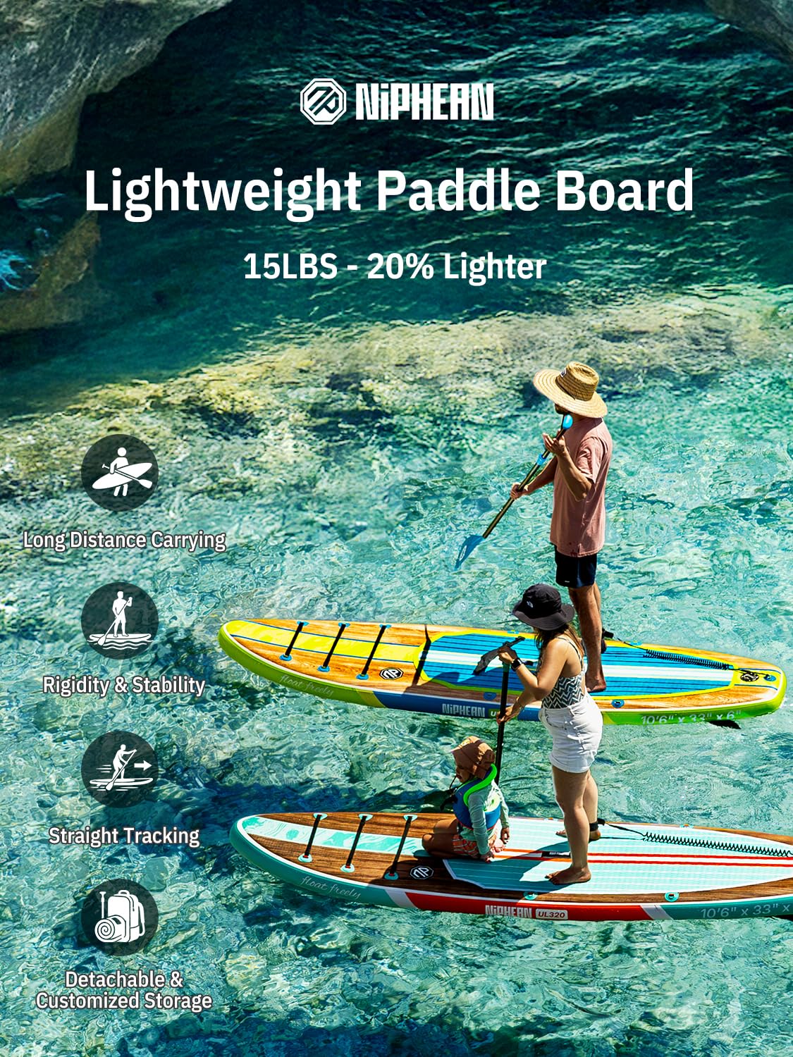 Niphean Inflatable Stand Up Paddle Board with SUP Accessories, Anti-Slip EVA Deck, 10’6’’ Inflatable Paddle Boards for Adults & Youth of All Skill Levels