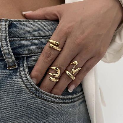 YEEZII Chunky Gold Rings for Women Non Tarnish, 18K Gold Plated Stackable Thumb Ring, Statement Women Rings Set