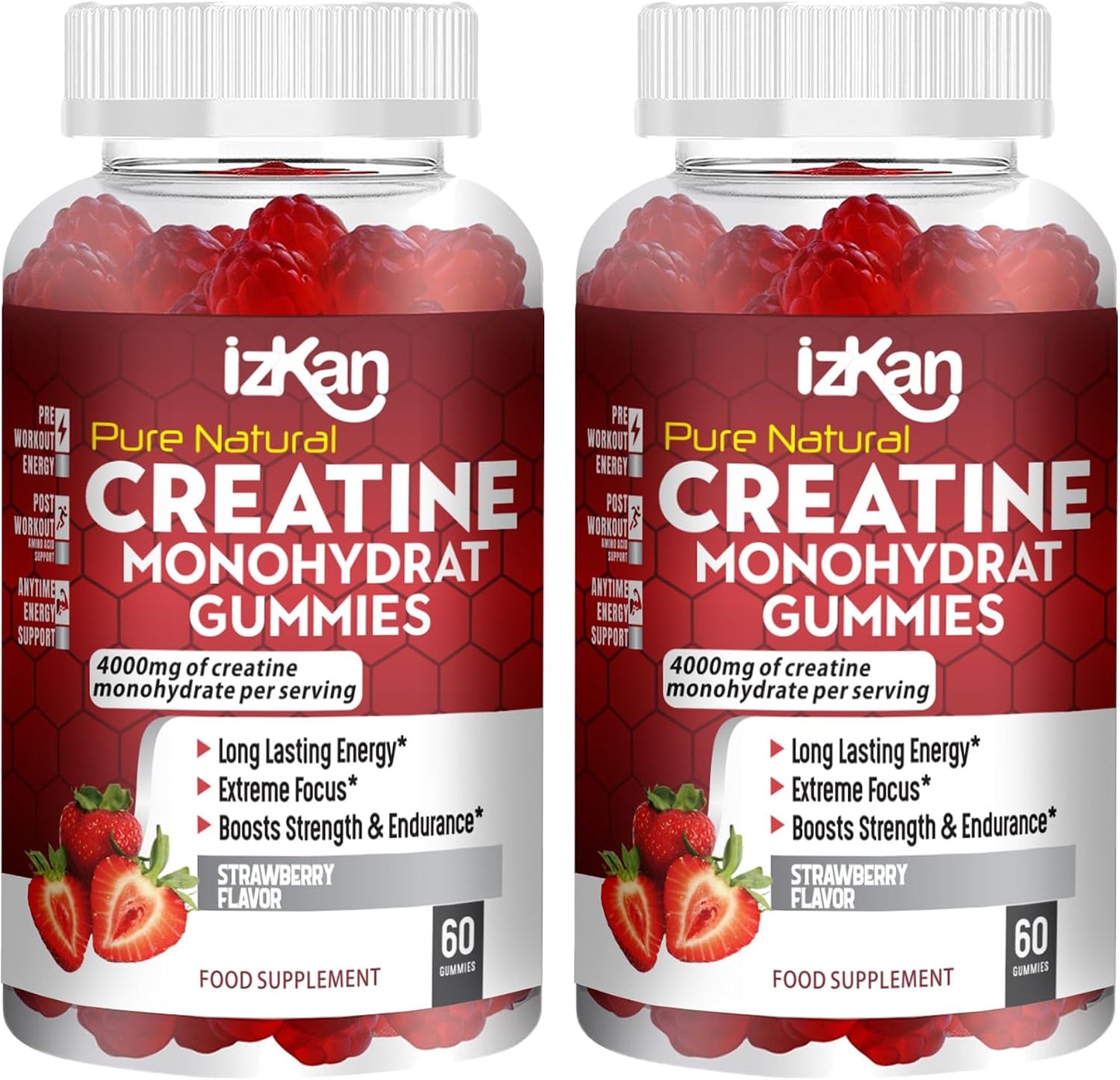 Pro Creatine Monohydrate Gummies 4000mg for Men & Women - 60 Chewable Creatine Gummies Strawberry Flavoured Creatine | Pre Workout Gym Supplement| Keto | Vegan | (3)