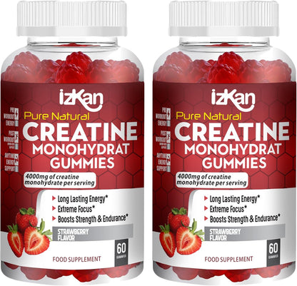 Pro Creatine Monohydrate Gummies 4000mg for Men & Women - 60 Chewable Creatine Gummies Strawberry Flavoured Creatine | Pre Workout Gym Supplement| Keto | Vegan | (3)