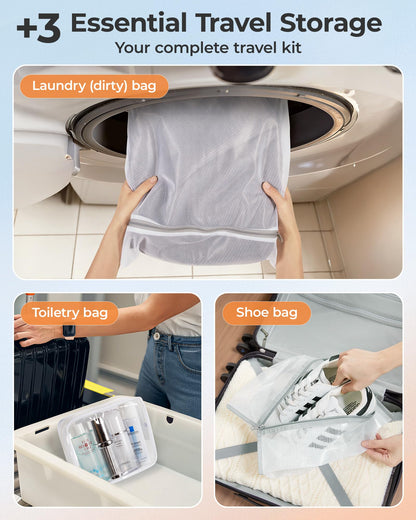 BAGSMART Vacuum Seal Storage Bags for Clothing Travel, 18 Pack Travel Essentials Bundle includes Laundry Bag & Waterproof Shoe Bag & TSA Approved Toiletry Bag, Hand Pump Included
