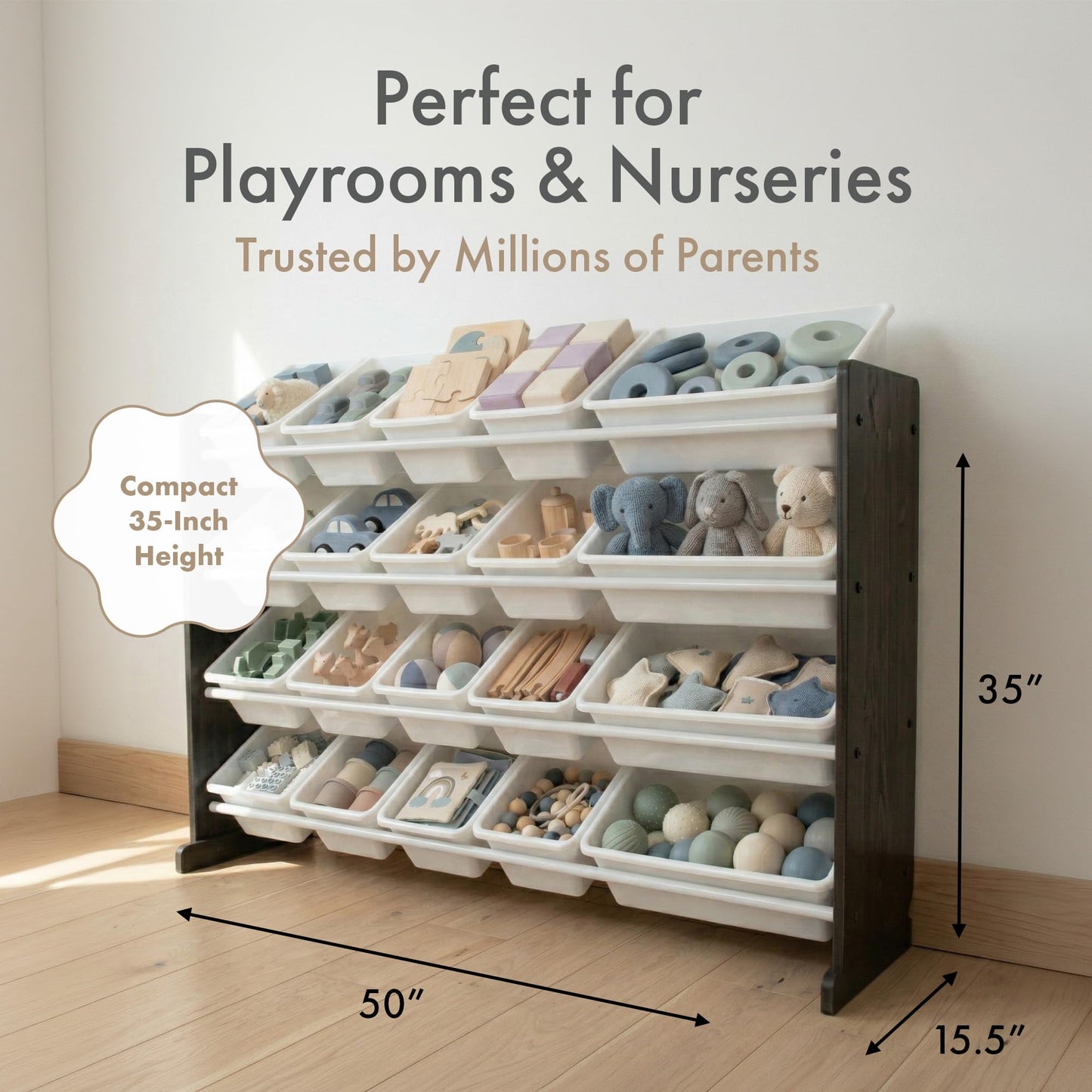 Humble Crew Toy Storage Organizer with 20 Removable Storage Bins for Kids Playroom, 4-Tier Toddler Toy Organization and Storage, Natural/White