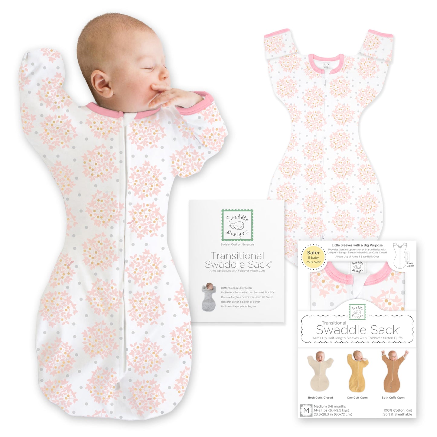 SwaddleDesigns Swaddle Sack with Arms Up Half-Length Sleeves and Mitten Cuffs,
