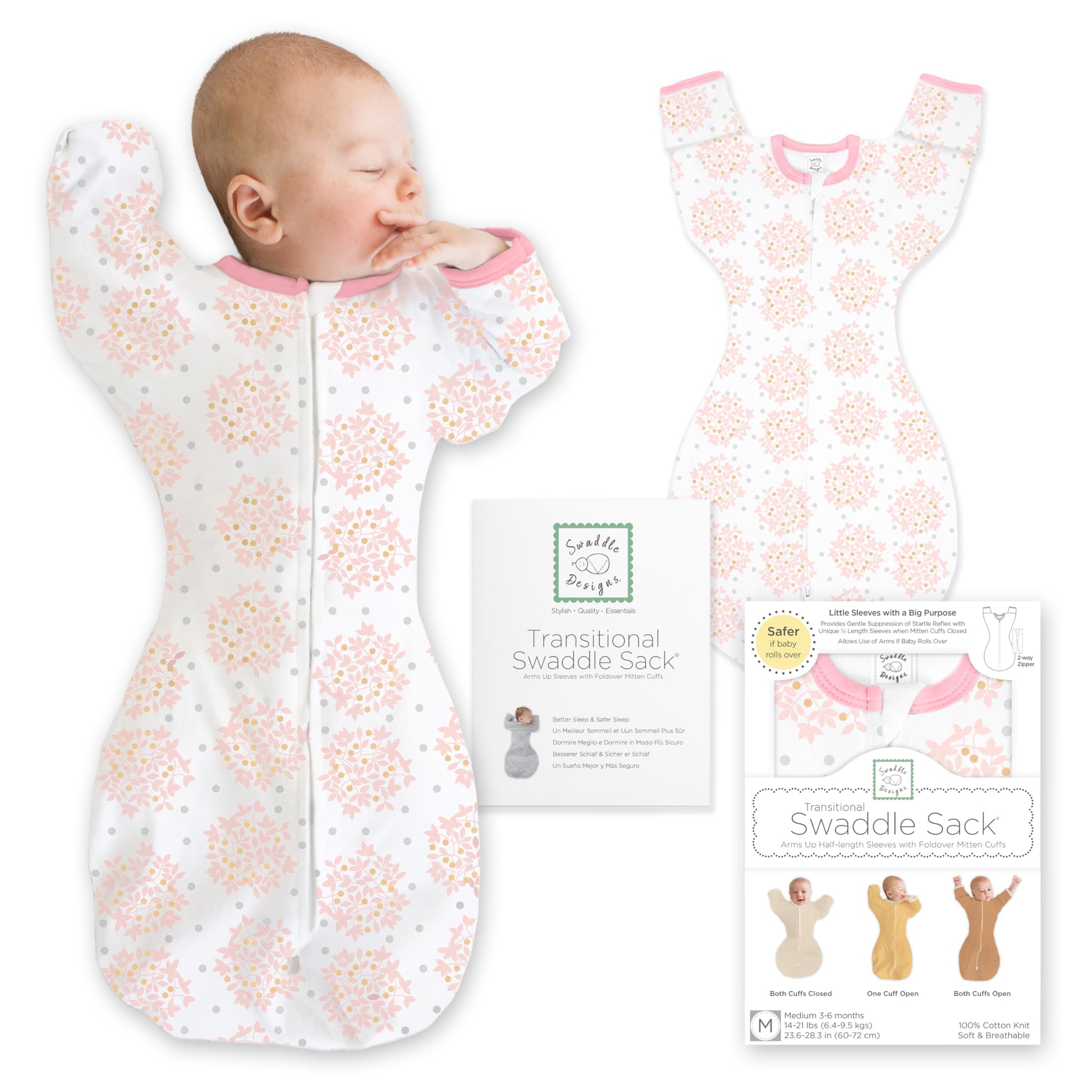 SwaddleDesigns Swaddle Sack with Arms Up Half-Length Sleeves and Mitten Cuffs,