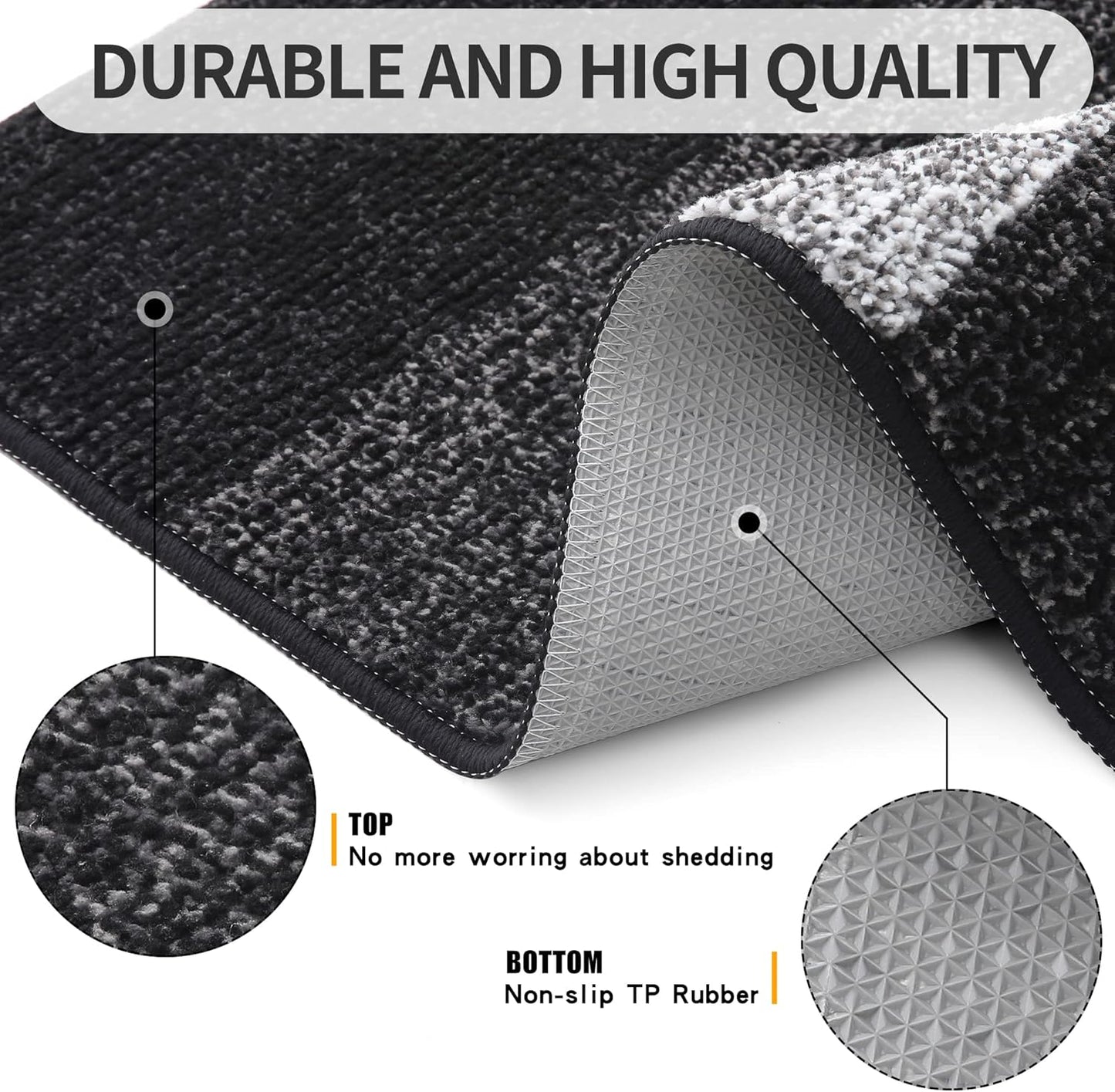 Grandaily Fußmatte für Innenbereich, 50 x 80 cm, rutschfest, Schmutzfänger, saugfähig, für die Haustür, waschbar, gestreift, für den Innenbereich, flach, Willkommensmatte, Eingangsmatte, Grau